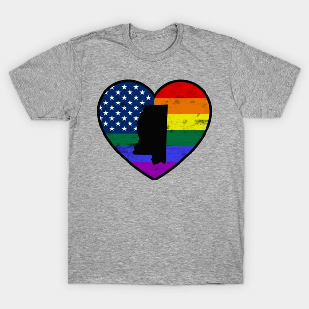 Mississippi United States Gay Pride Flag Heart T-Shirt by TextTees
